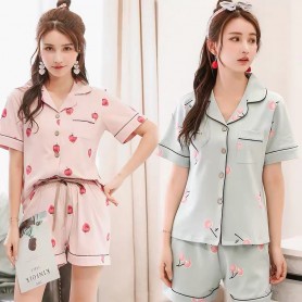 329-Green Cotton Cherry Sleep Wear Pajamas